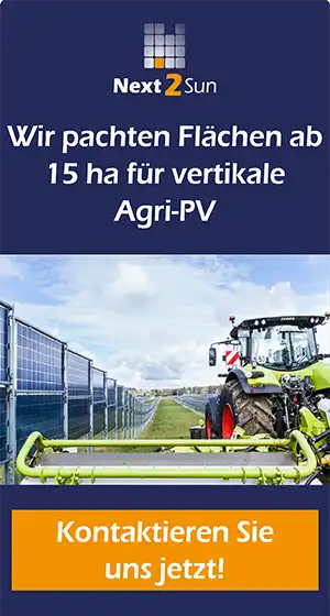 Banner - wir suchen Flächen ab 15 Hektar für vertikale Agri-PV